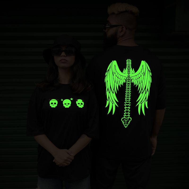 Angel Wings Oversized T-Shirt for Women glow in dark