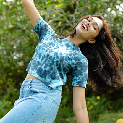 Blue Tie-dye Croptop for Girls - Mydesignation