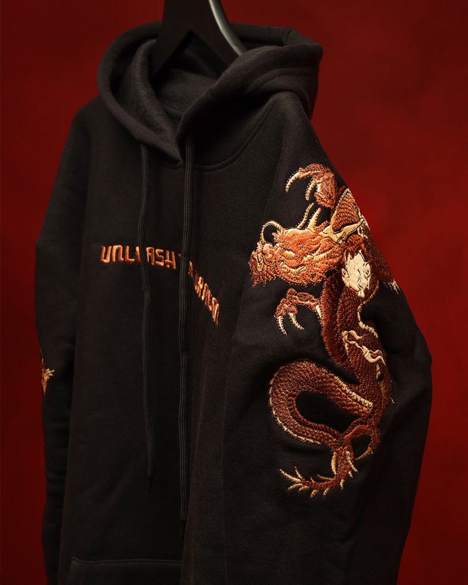 Cotton Black Dragon Hoodie Embroidered with 3 lakh+ stiches