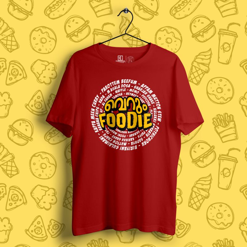Red Round Neck Foodie T-Shirt for Men