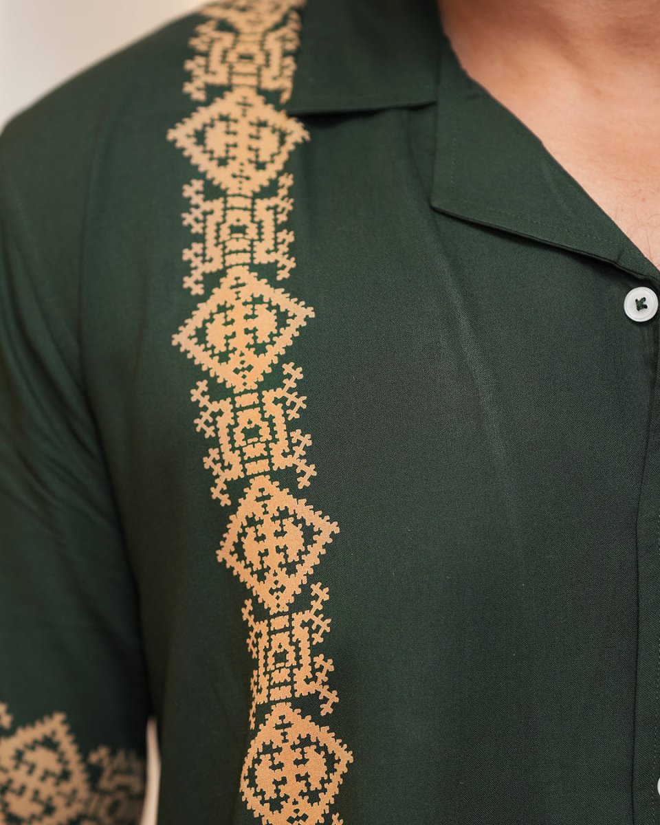 Green Panel Printed Shirt | Rayon - Mydesignation