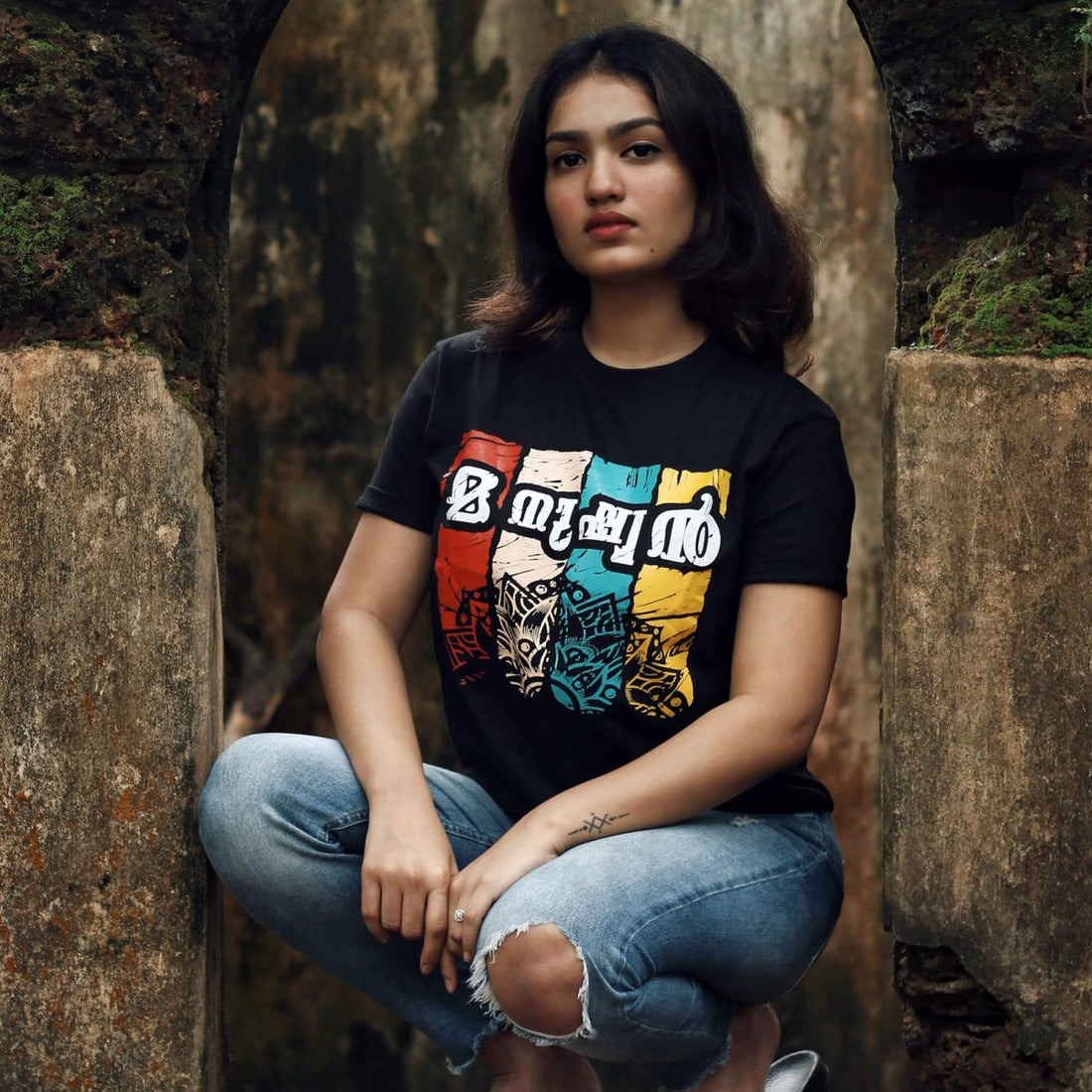 Crisp Black Manushyan T-Shirt for Women