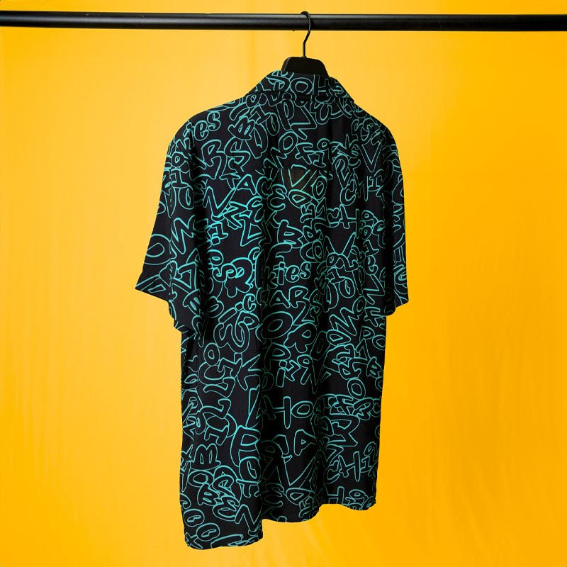Black and Neon green- Neon Graffiti Plus Size Shirt for Men