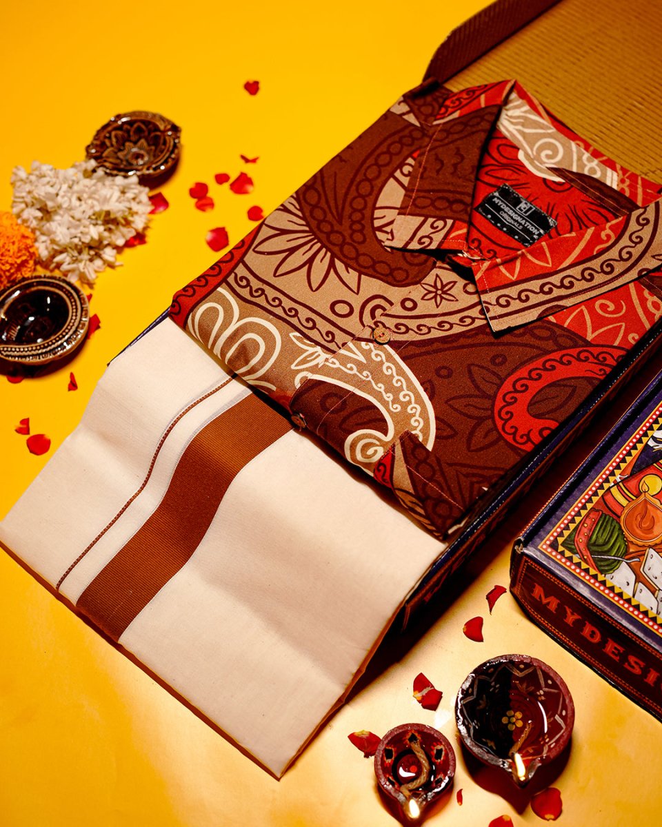 Red Paisley - Dhothi Premium Combo - Mydesignation