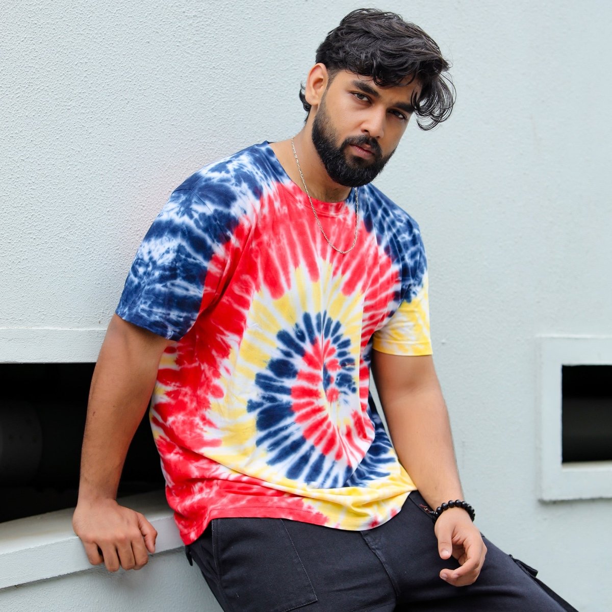 Multicolor Spiral Print Tie Dye T Shirt- Mydesignation