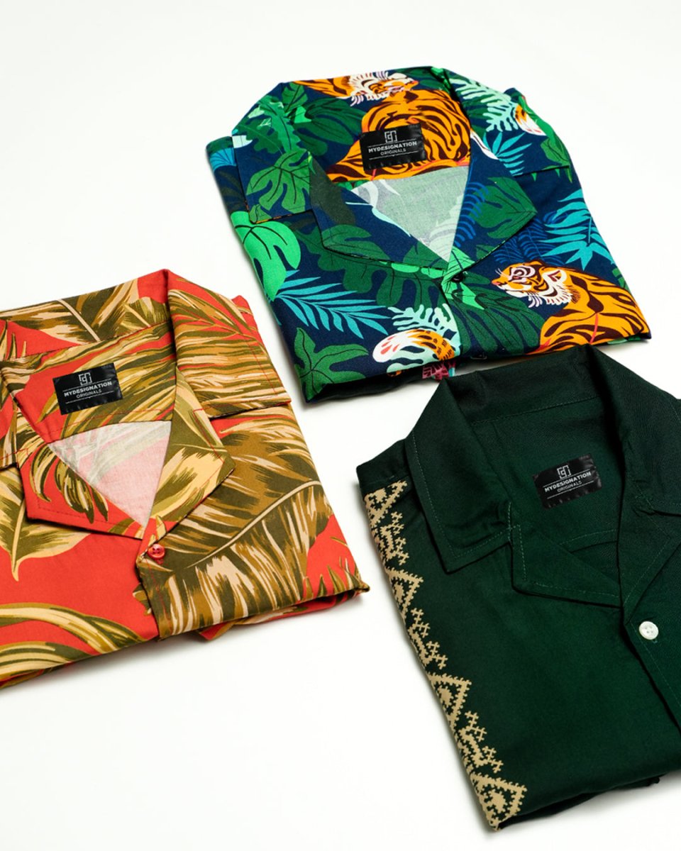 Vintage - Tiger - Green panel Shirt Combo (Pack of 3) - Mydesignation