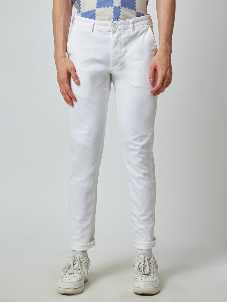White Chino Pants for Men - Lycra-Satin